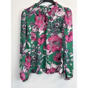 Carolina Belle Montreal Womens S Floral Long Sleeve Hi RuffleNeck Keyhole Blouse